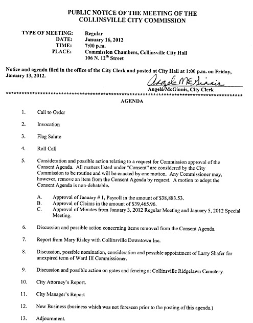 City Commission Meet January 16 2012 Collinsville OK Www City Commission Meet January 16 2012 Collinsville OK Www
